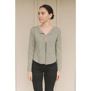 Linda Allard Ellen Tracy NWT Wool‑Linen Blend Green & Cream Plaid Hook‑Front Top